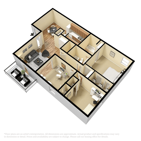 Floor plan for 2 beds, 2 baths, 1100 sqft